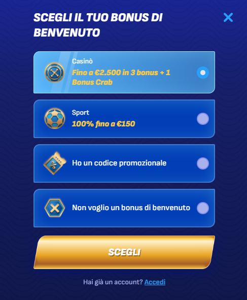 Bonus di registrazione esclusivo Wonaco